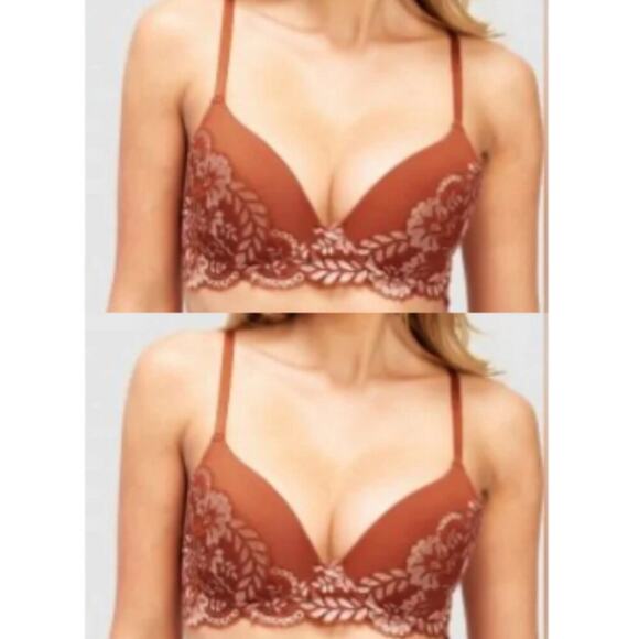 NWT Fredericks of Hollywood 2 Pack Orange Scallop Cream Lace Beatrix Bra 36C - Picture 1 of 12